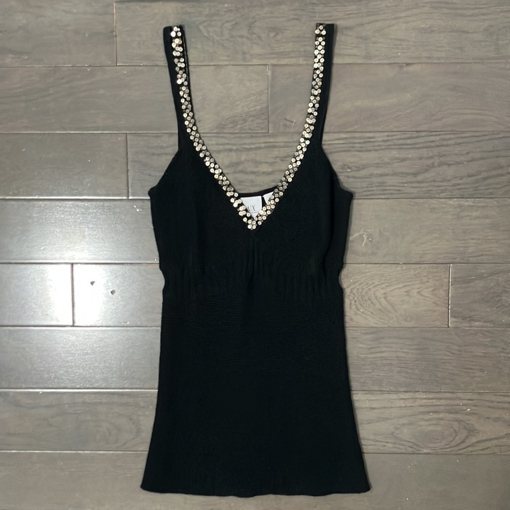 Y2K Vintage Armani Exchange Cashmere Blend Knit Sequin Tank Top Size XS